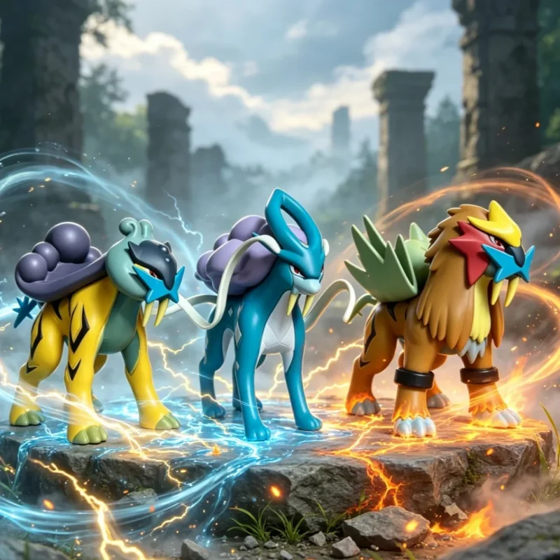 Figure dettagliate dei Pokémon Suicune, Entei o Raikou