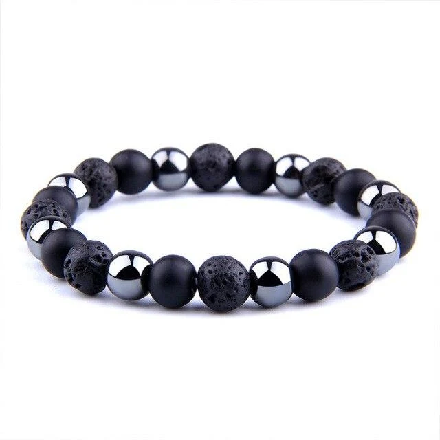 Bracelet Anti-Stress En Pierre de Lave, Obsidienne Noir et Hématite
