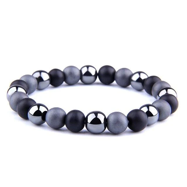 Bracelet Anti-Stress En Pierre Grise, Obsidienne Noir et Hématite