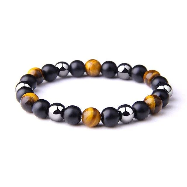Bracelet Anti-Stress En Oeil de Tigre Jaune, Obsidienne Noir et Hématite