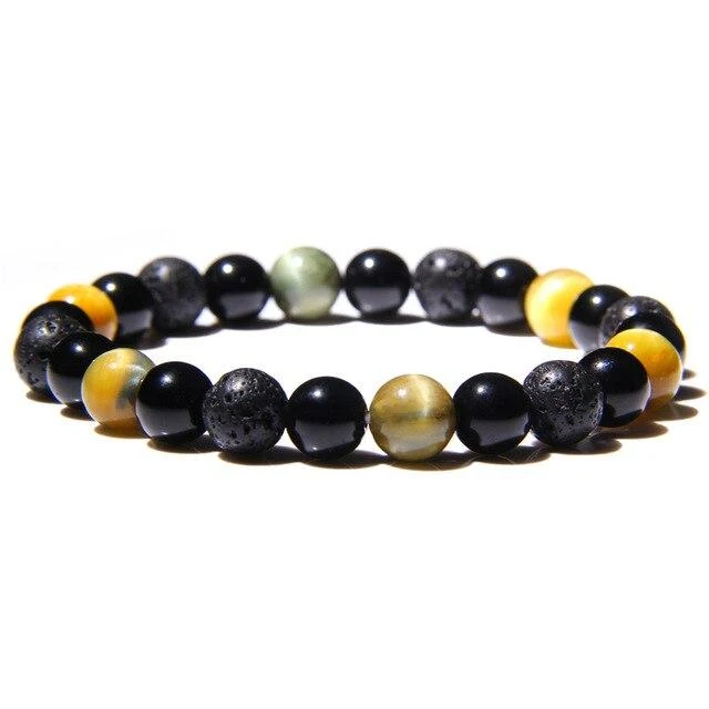 Bracelet Anti-Stress Oeil de Tigre Brin, Obsidienne Noir et Pierre de Lave