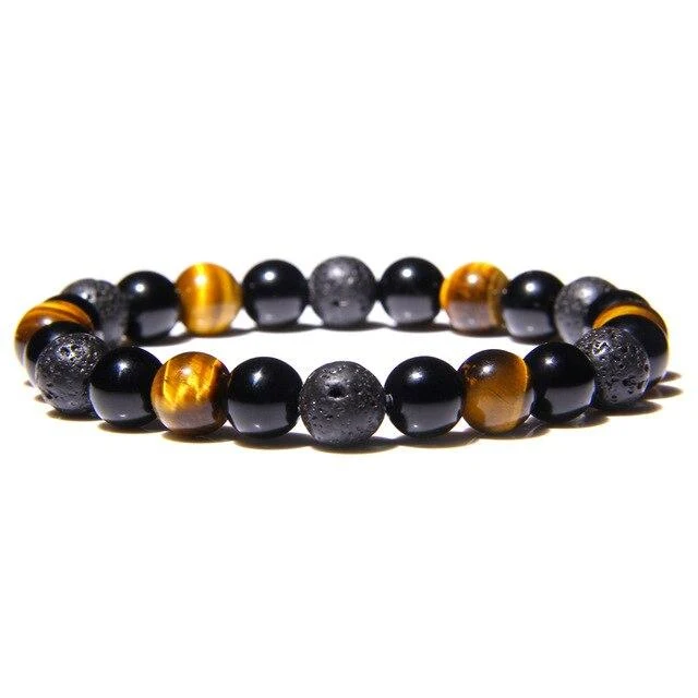 Bracelet Anti-Stress Oeil de Tigre, Obsidienne Noir et Pierre de Lave