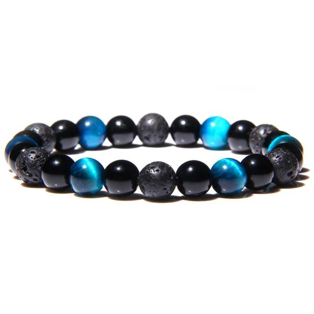 Bracelet Anti-Stress Pierre Bleu, Obsidienne Noir et Pierre de Lave