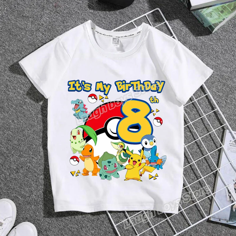 Maglietta di compleanno per bambini Pokémon con informazioni sull'età