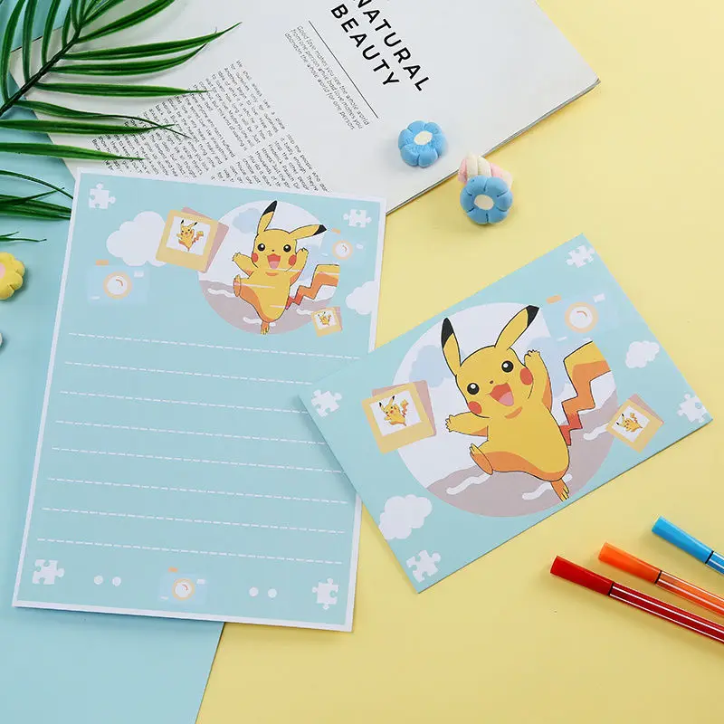 Set da 10 biglietti d'invito Pokemon Pikachu, lettera con busta