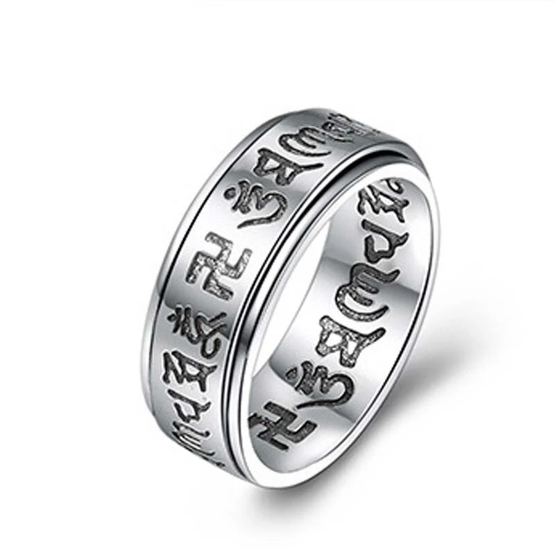 Bague Anti-Stress Anneau Tournant Tibetain (Argent)