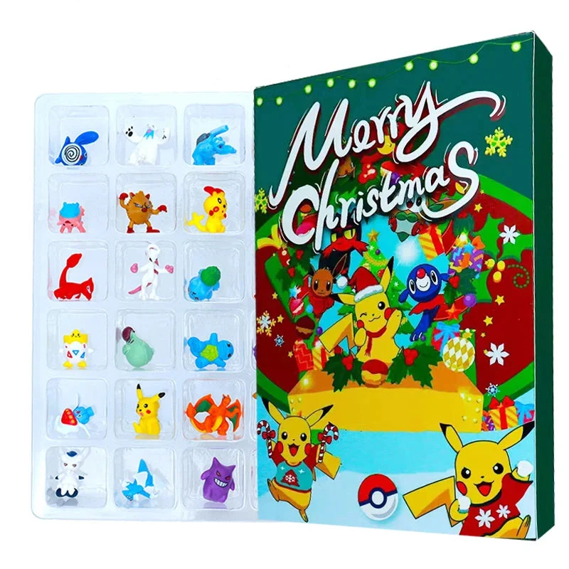 Calendario dell'Avvento Pokemon Pikachu con motivo Merry Christmas verde