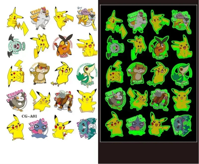 Adesivi per tatuaggi luminosi Pokemon per bambini - Brillano al buio