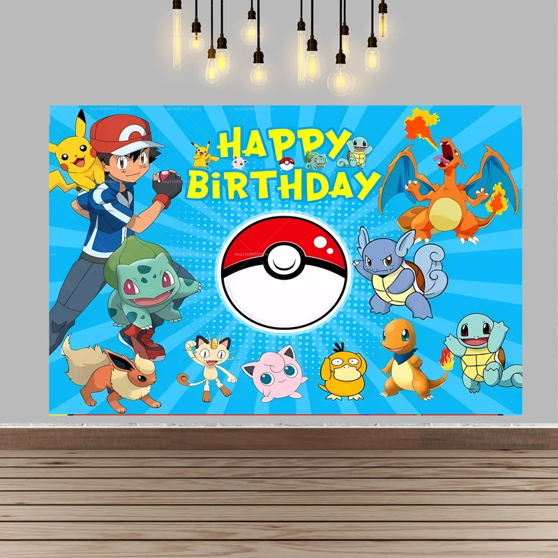 Decorazione di sfondo per poster e striscione di grandi dimensioni per il compleanno dei bambini di Pokemon Pikachu