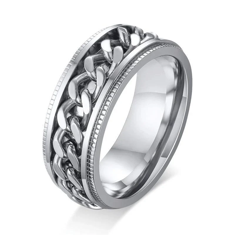 Bague Anti-Stress Chaîne Argent Tournant