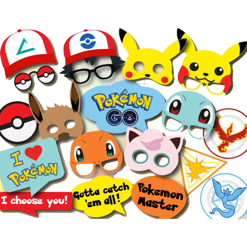 Set maschera Pokemon da 19 pezzi per compleanni o carnevale, costumi, cosplay