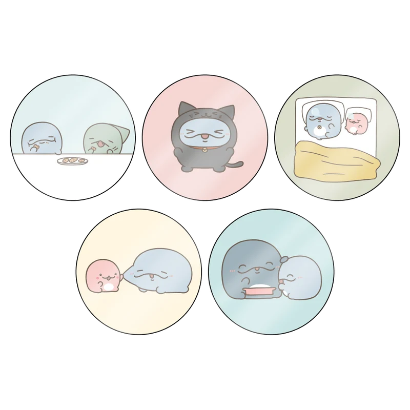【親子イルカ】人気シーンいろいろ♪ランダム缶バッジコンプリートセット（全5種）【2月中旬発送】