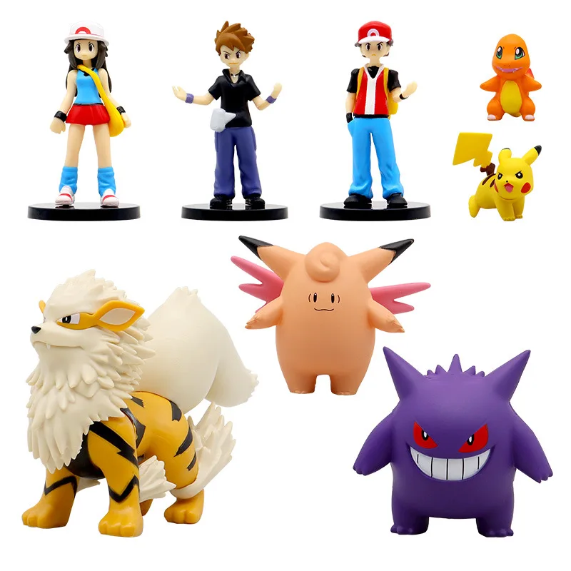 8 personaggi Pokemon in un set: Ash, Gengar, Pikachu, Arkani e altri