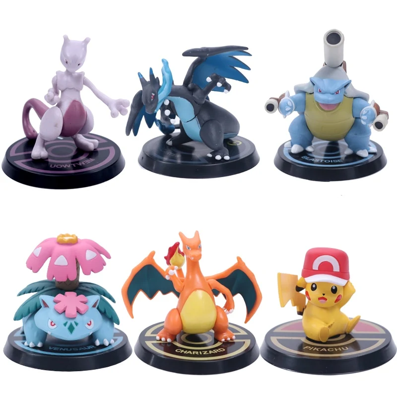 Set di figure Pokemon 6 Pikachu Mewtwo Charizard Venusaur Blastoise