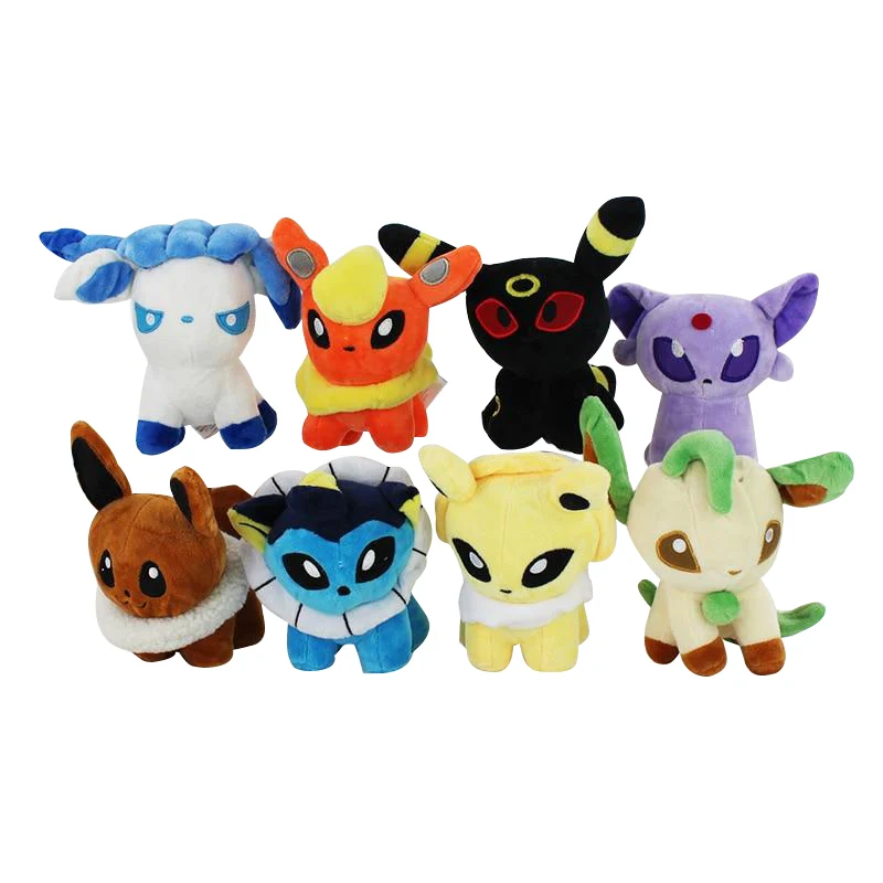 Set di 8 con peluche Nachtara, Eevee, Psiana, Blitza, Aquana, Flamara, Glaziola, Folipurba