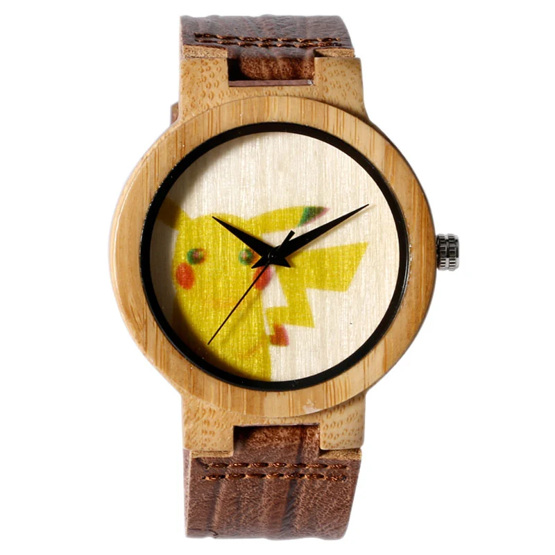 Orologio da polso in legno di bambù Pokemon Pikachu